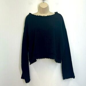 Free People - Black Popcorn Fringe With Back Bow And Button Long Sleeve Top XS